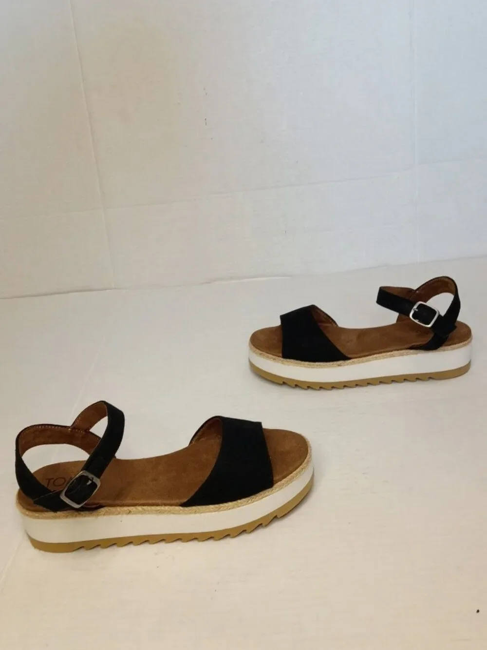 TOMS Naia Black Espadrille Platform Sandals Women's Size 7